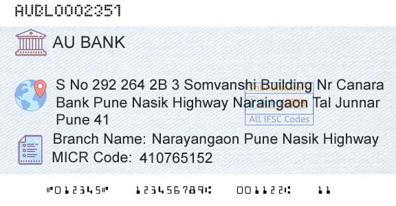 Au Small Finance Bank Limited Narayangaon Pune Nasik HighwayBranch 