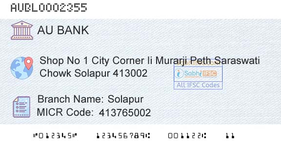 Au Small Finance Bank Limited SolapurBranch 