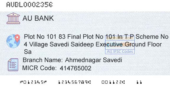 Au Small Finance Bank Limited Ahmednagar SavediBranch 