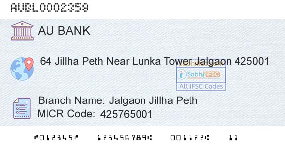 Au Small Finance Bank Limited Jalgaon Jillha PethBranch 