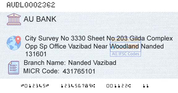 Au Small Finance Bank Limited Nanded VazibadBranch 