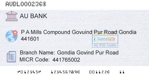 Au Small Finance Bank Limited Gondia Govind Pur RoadBranch 