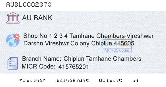 Au Small Finance Bank Limited Chiplun Tamhane ChambersBranch 