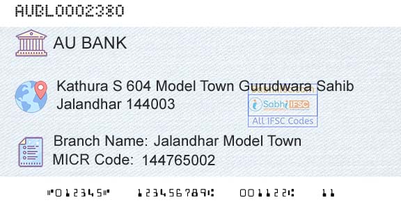 Au Small Finance Bank Limited Jalandhar Model TownBranch 