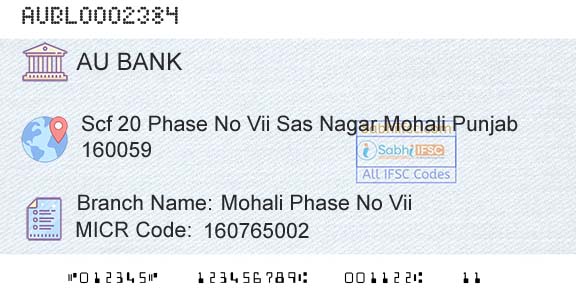 Au Small Finance Bank Limited Mohali Phase No ViiBranch 