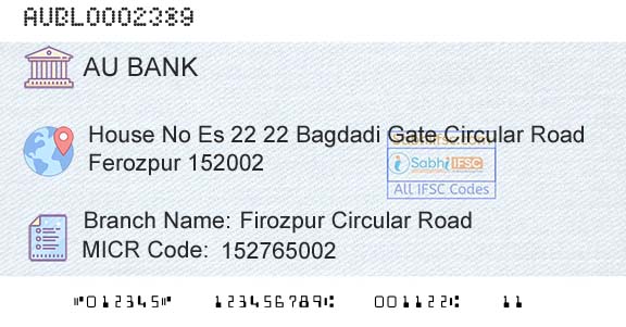 Au Small Finance Bank Limited Firozpur Circular RoadBranch 