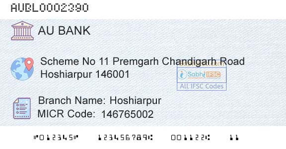 Au Small Finance Bank Limited HoshiarpurBranch 
