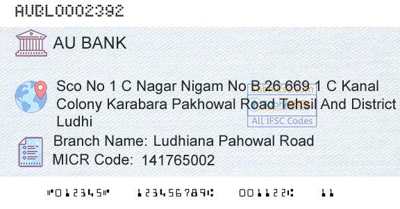 Au Small Finance Bank Limited Ludhiana Pahowal RoadBranch 