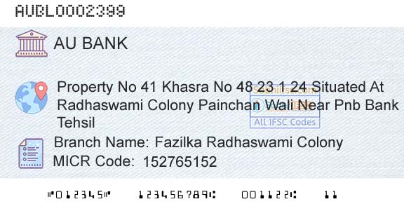 Au Small Finance Bank Limited Fazilka Radhaswami ColonyBranch 