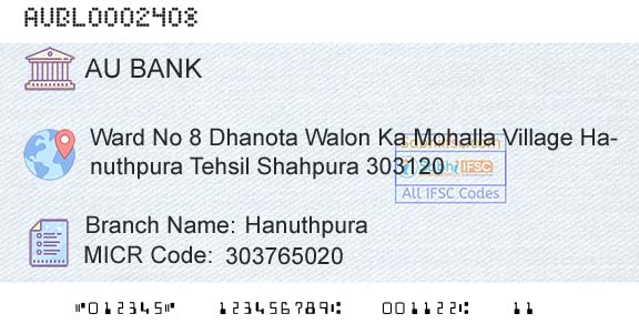 Au Small Finance Bank Limited HanuthpuraBranch 