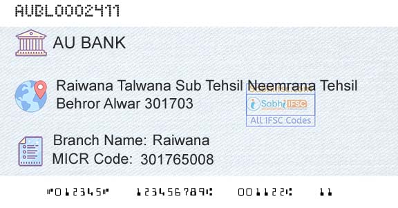 Au Small Finance Bank Limited RaiwanaBranch 