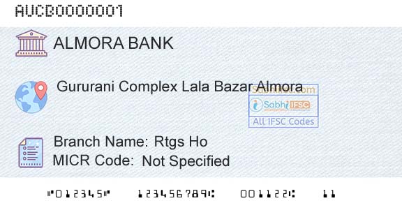 Almora Urban Cooperative Bank Limited Rtgs HoBranch 