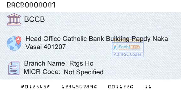 Bassein Catholic Cooperative Bank Limited Rtgs HoBranch 
