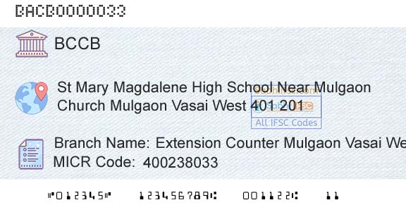 Bassein Catholic Cooperative Bank Limited Extension Counter Mulgaon Vasai WestBranch 