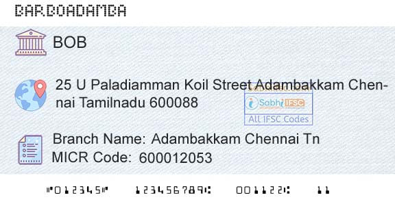 Bank Of Baroda Adambakkam Chennai TnBranch 