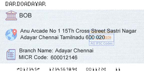Bank Of Baroda Adayar ChennaiBranch 