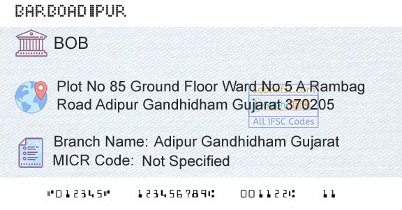 Bank Of Baroda Adipur Gandhidham GujaratBranch 