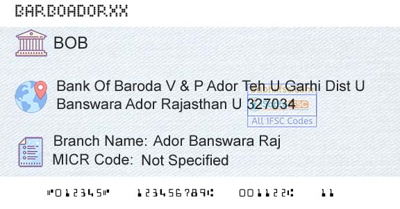 Bank Of Baroda Ador Banswara RajBranch 