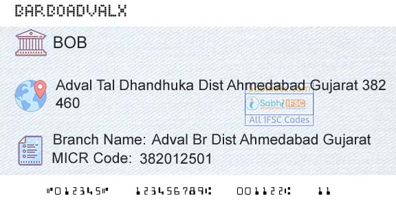 Bank Of Baroda Adval Br Dist Ahmedabad GujaratBranch 