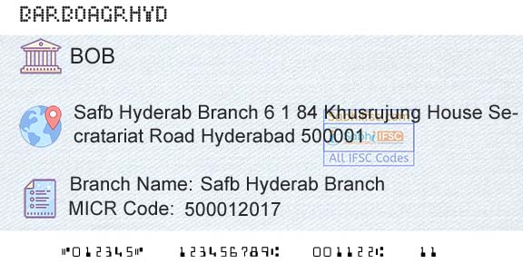 Bank Of Baroda Safb Hyderab BranchBranch 
