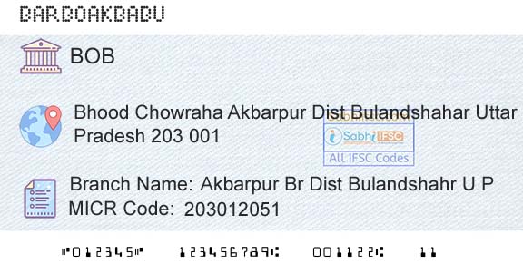 Bank Of Baroda Akbarpur Br Dist Bulandshahr U P Branch 