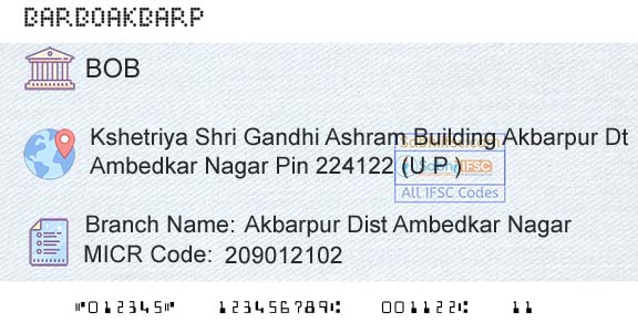 Bank Of Baroda Akbarpur Dist Ambedkar NagarBranch 