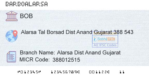 Bank Of Baroda Alarsa Dist Anand GujaratBranch 