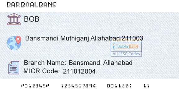 Bank Of Baroda Bansmandi AllahabadBranch 