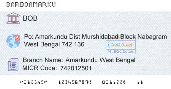 Bank Of Baroda Amarkundu West BengalBranch 