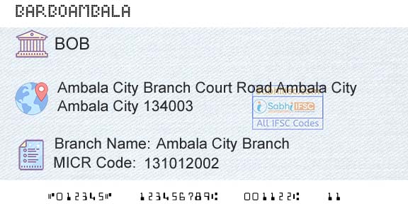 Bank Of Baroda Ambala City BranchBranch 