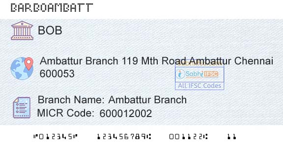 Bank Of Baroda Ambattur BranchBranch 