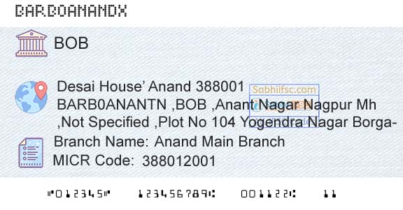 Bank Of Baroda Anand Main BranchBranch 