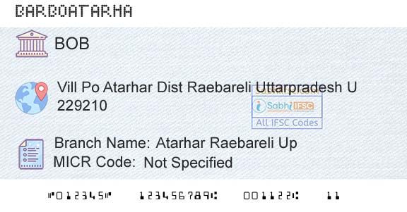 Bank Of Baroda Atarhar Raebareli UpBranch 