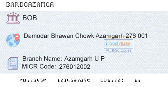 Bank Of Baroda Azamgarh U P Branch 