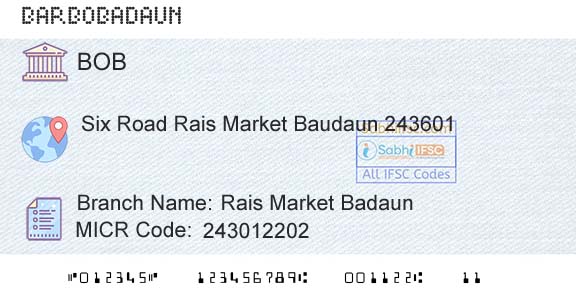 Bank Of Baroda Rais Market BadaunBranch 