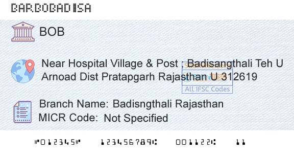 Bank Of Baroda Badisngthali RajasthanBranch 