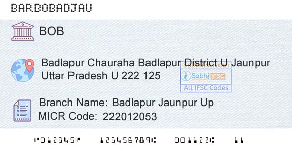 Bank Of Baroda Badlapur Jaunpur UpBranch 