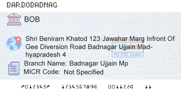 Bank Of Baroda Badnagar Ujjain MpBranch 