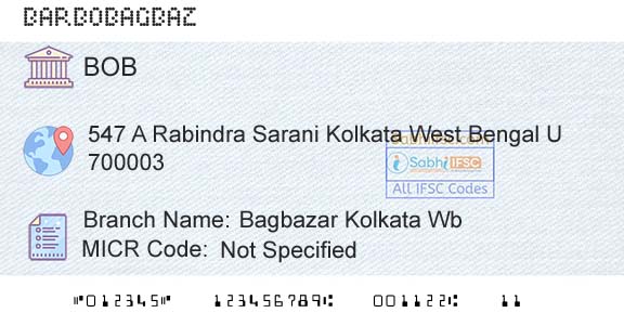 Bank Of Baroda Bagbazar Kolkata WbBranch 