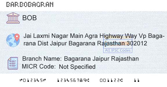 Bank Of Baroda Bagarana Jaipur RajasthanBranch 