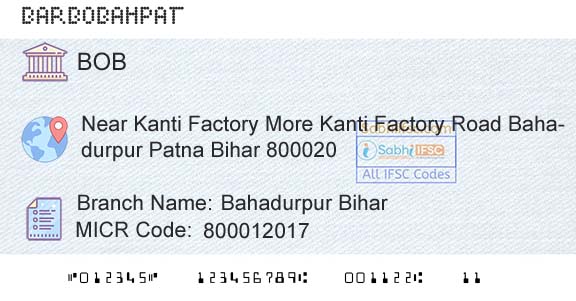 Bank Of Baroda Bahadurpur BiharBranch 