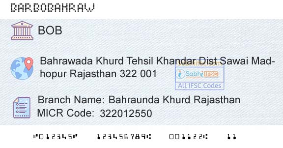 Bank Of Baroda Bahraunda Khurd RajasthanBranch 