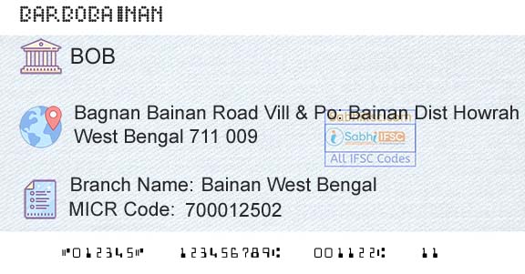 Bank Of Baroda Bainan West BengalBranch 