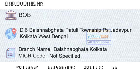 Bank Of Baroda Baishnabghata KolkataBranch 