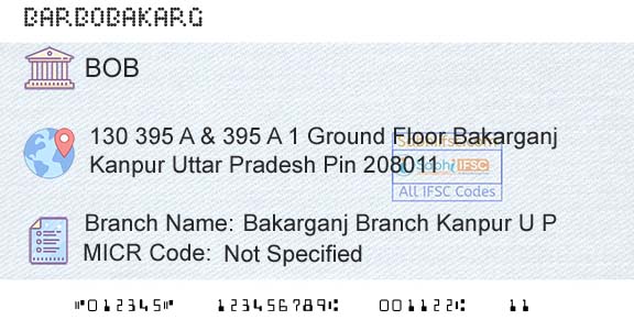 Bank Of Baroda Bakarganj Branch Kanpur U P Branch 