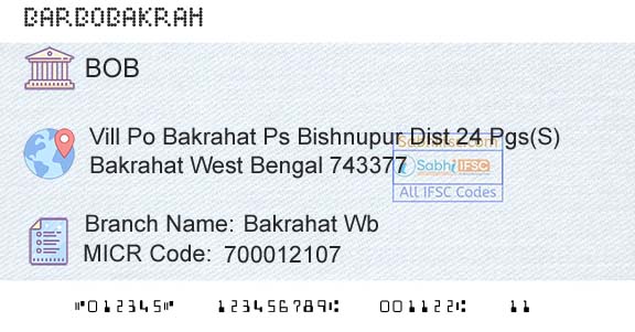 Bank Of Baroda Bakrahat WbBranch 