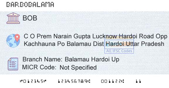 Bank Of Baroda Balamau Hardoi UpBranch 