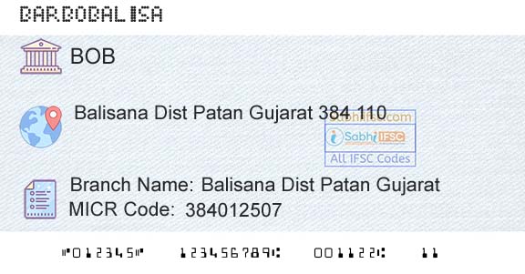 Bank Of Baroda Balisana Dist Patan GujaratBranch 