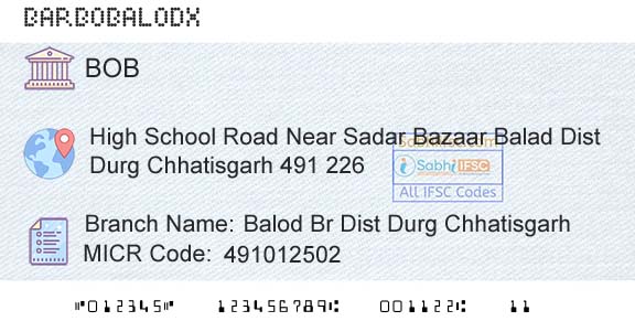 Bank Of Baroda Balod Br Dist Durg ChhatisgarhBranch 