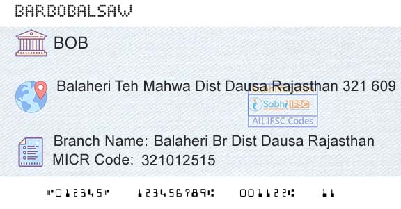 Bank Of Baroda Balaheri Br Dist Dausa RajasthanBranch 